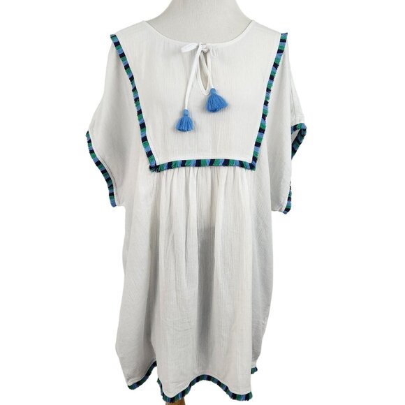 J.Crew Swim Cover Women's Extra Large Boho Tunic Dress With Tassel Accents White - Picture 1 of 11